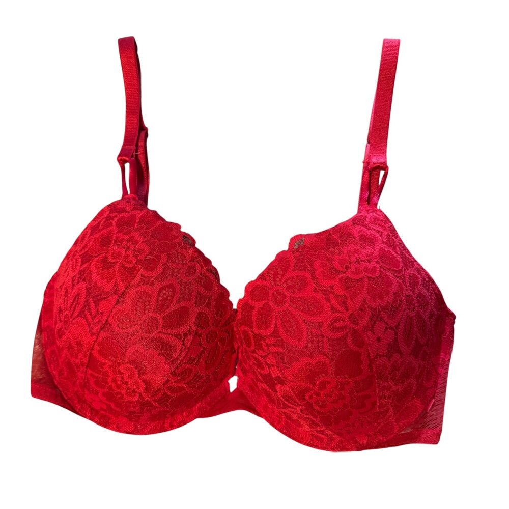 Victoria Secret | Red Push Up Bra Floral Lace Adjustable Straps Size 32DD